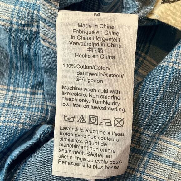 Madewell Ruffle‎ Neck Top Colwell Plaid Medium Blue & White - Picture 9 of 11